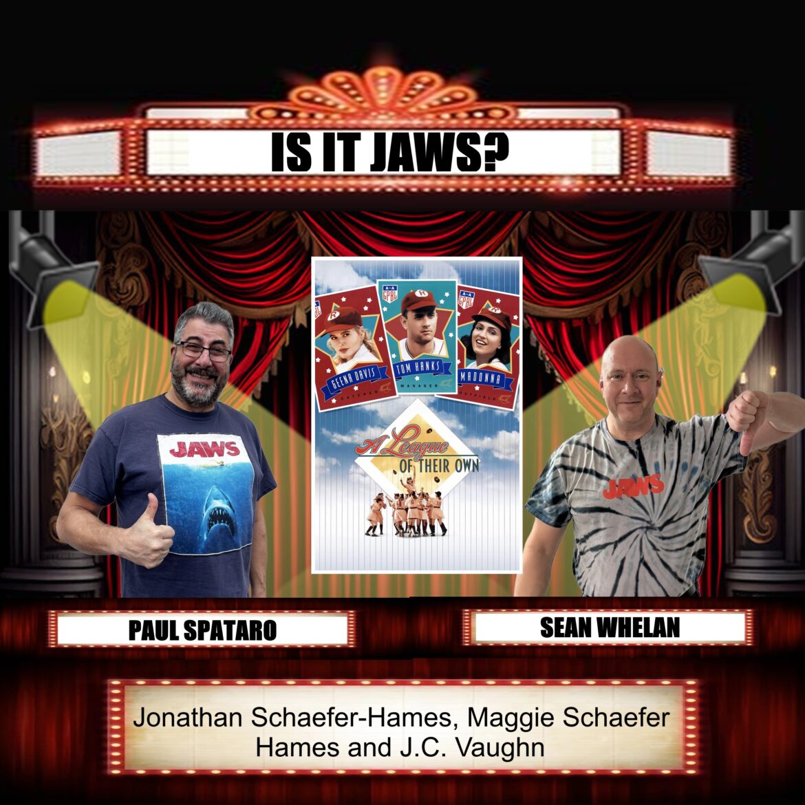 Are you ready for some Baseball??  The season is upon us, so Paul and Sean are joined by Maggie Schaefer-Hames, Jonathan Schaefer-Hames and Jeff Vaughn to look at another baseball film.  This time out, it's A League of Their Own!!    Listen in!